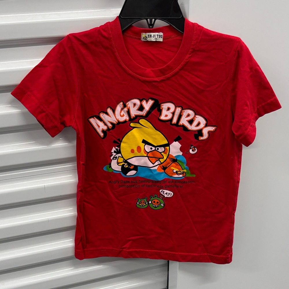 ZH JI TOU Red Angry Birds Graphic T-Shirt Tee Kids Size 19 Angry Dads L Large